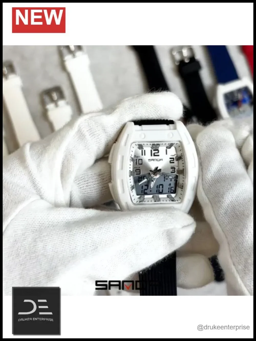 Unique Rectangle Digital Analog Sports Watch with Alarm Stopwatch Waterproof